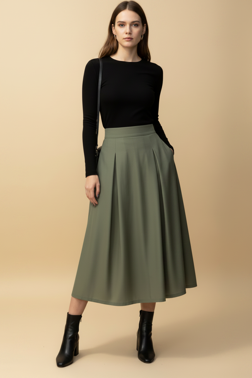 Effen midi-rok met hoge taille voor dagelijks gebruik