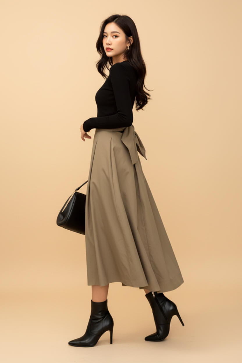 Effen midi-rok met hoge taille voor dagelijks gebruik