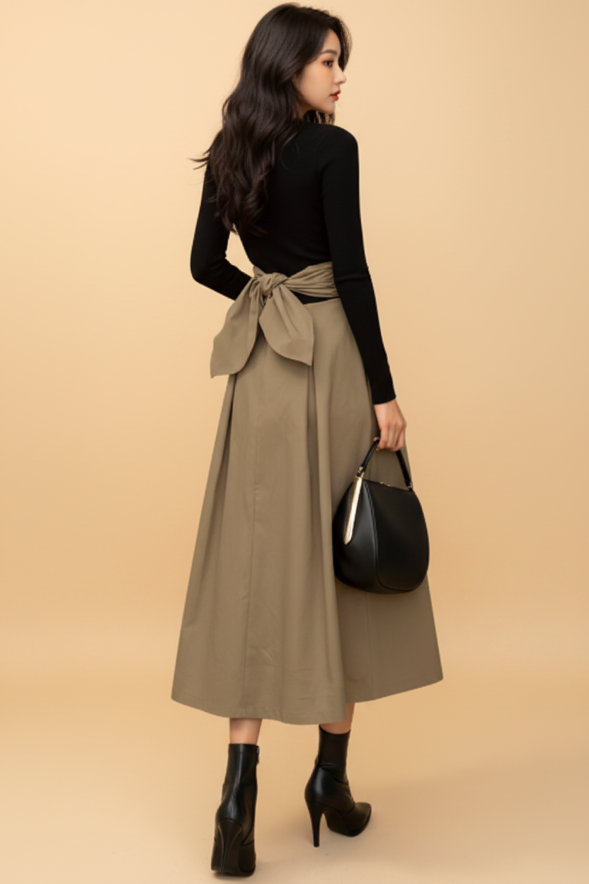 Effen midi-rok met hoge taille voor dagelijks gebruik