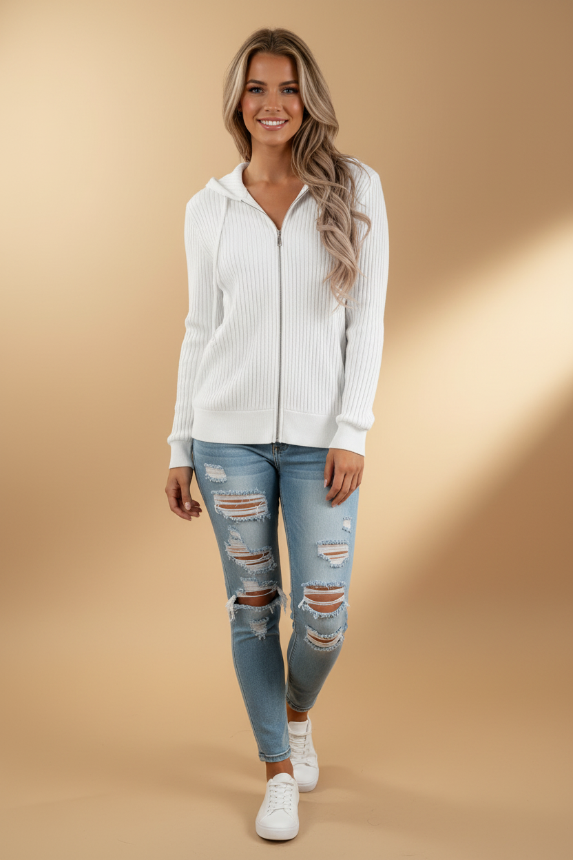 Effen hoodie met verticaal breipatroon