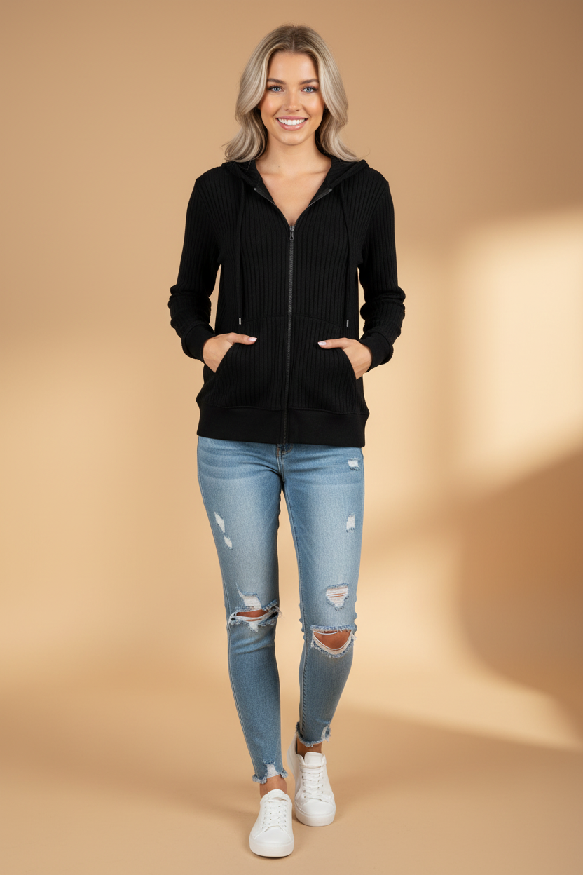Effen hoodie met verticaal breipatroon