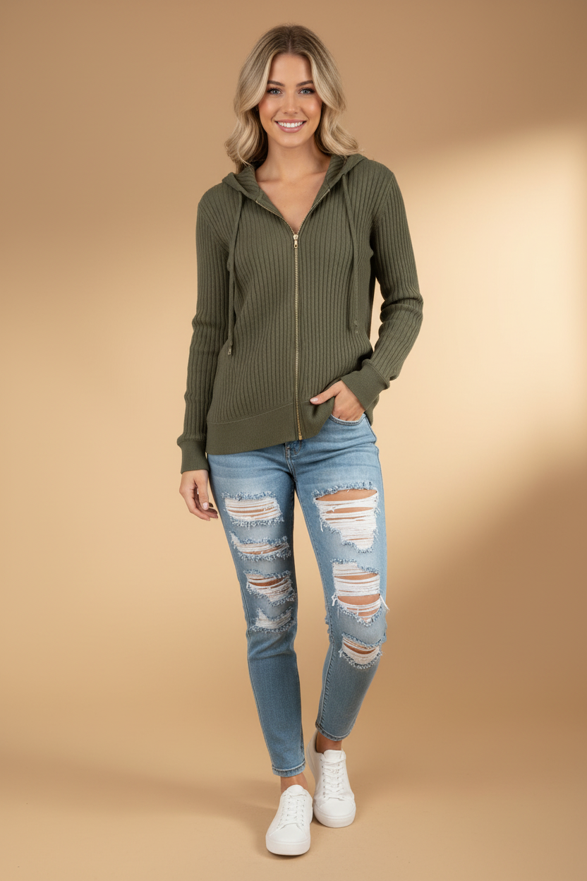 Effen hoodie met verticaal breipatroon