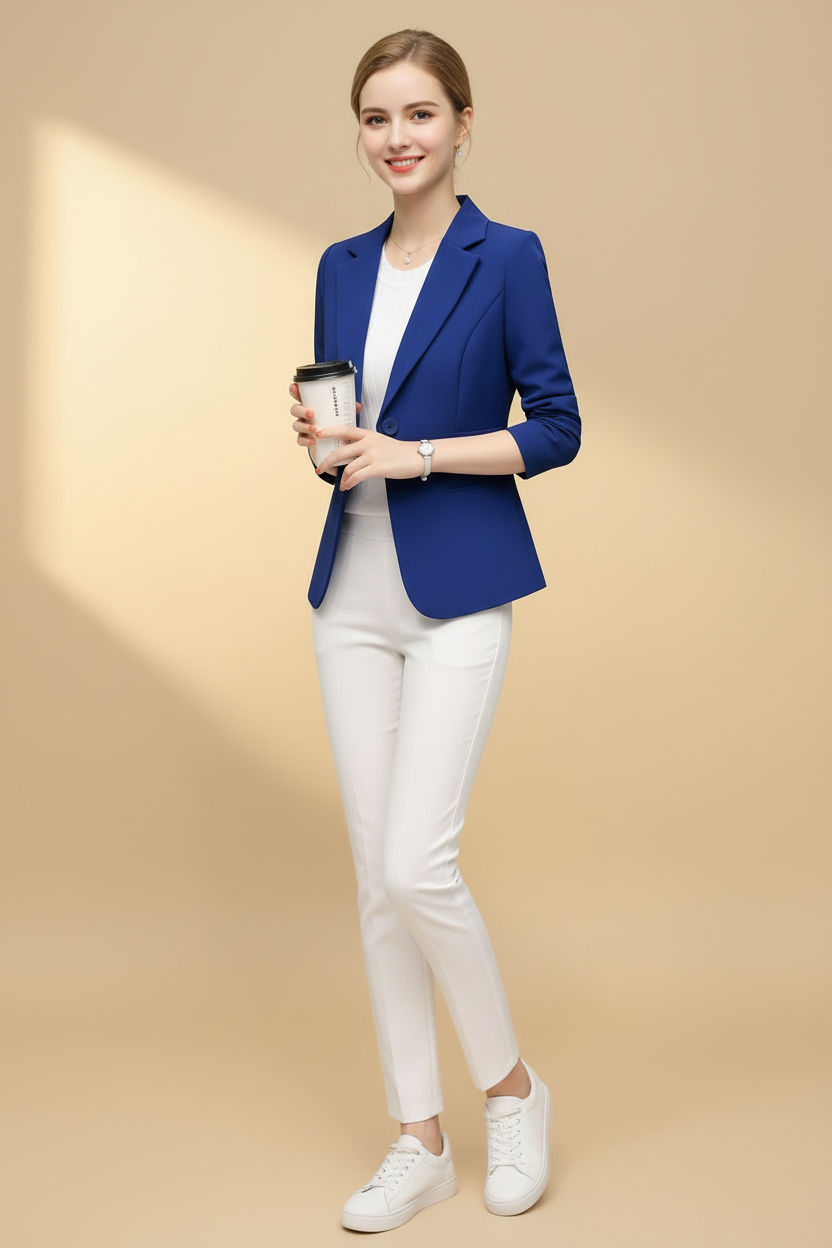 Licht getailleerde, elegante blazer met een mooie knoop