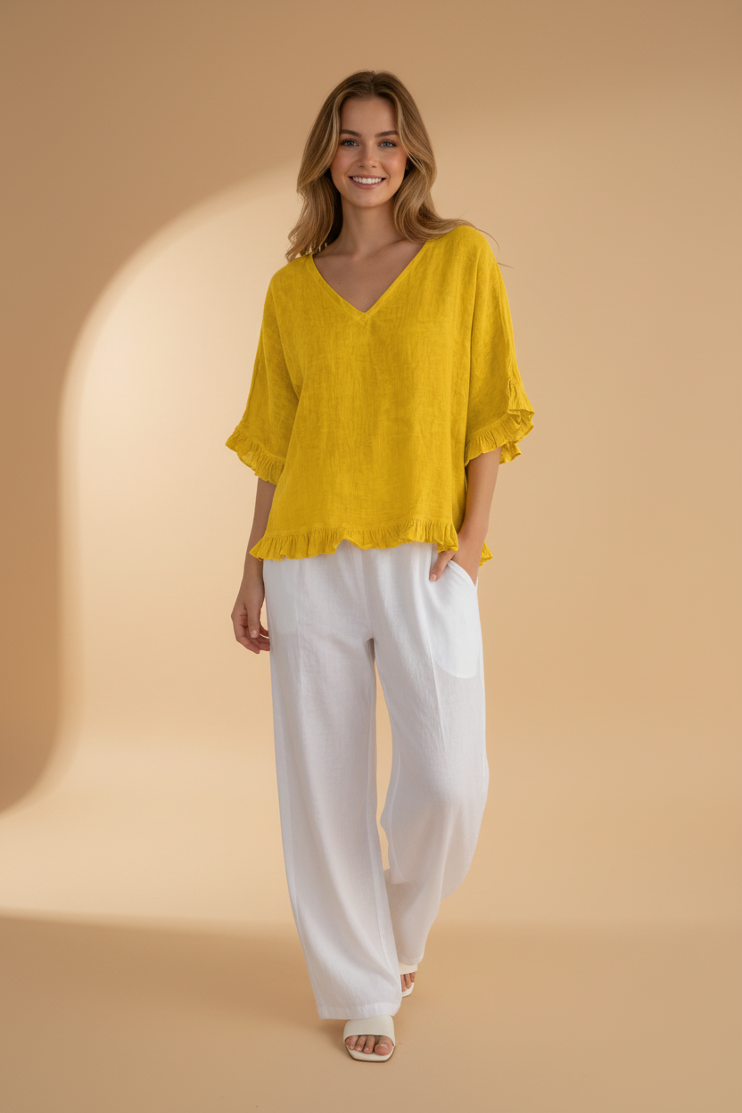 Casual shirt met gerafelde mouwen en zoom