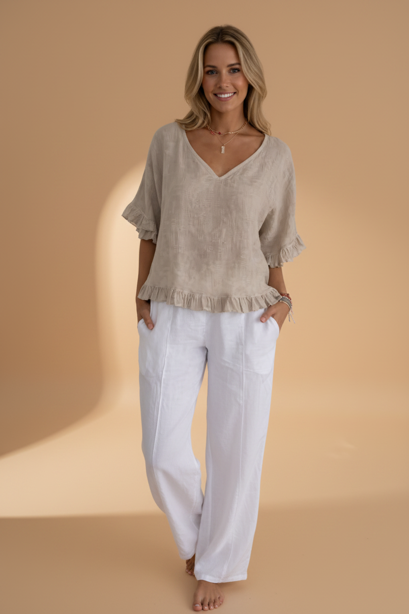 Casual shirt met gerafelde mouwen en zoom