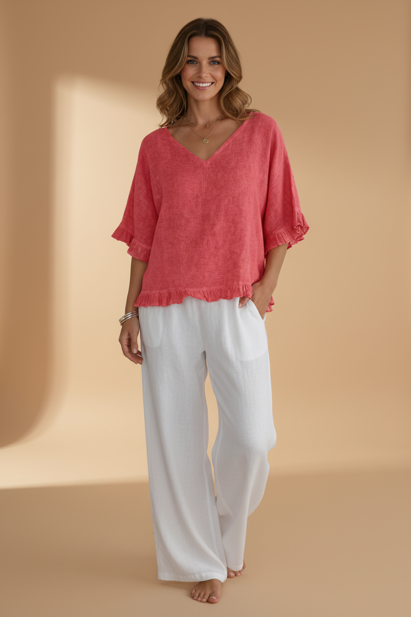 Casual shirt met gerafelde mouwen en zoom