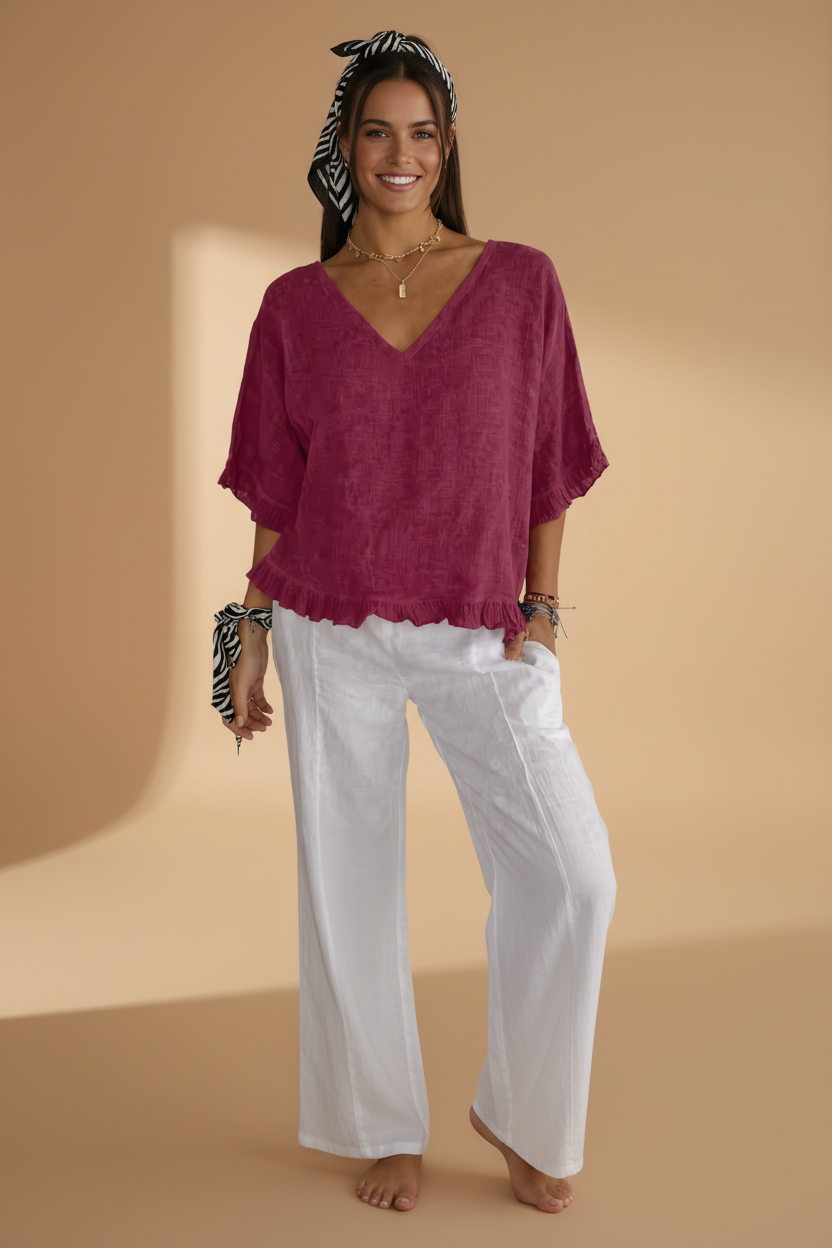 Casual shirt met gerafelde mouwen en zoom