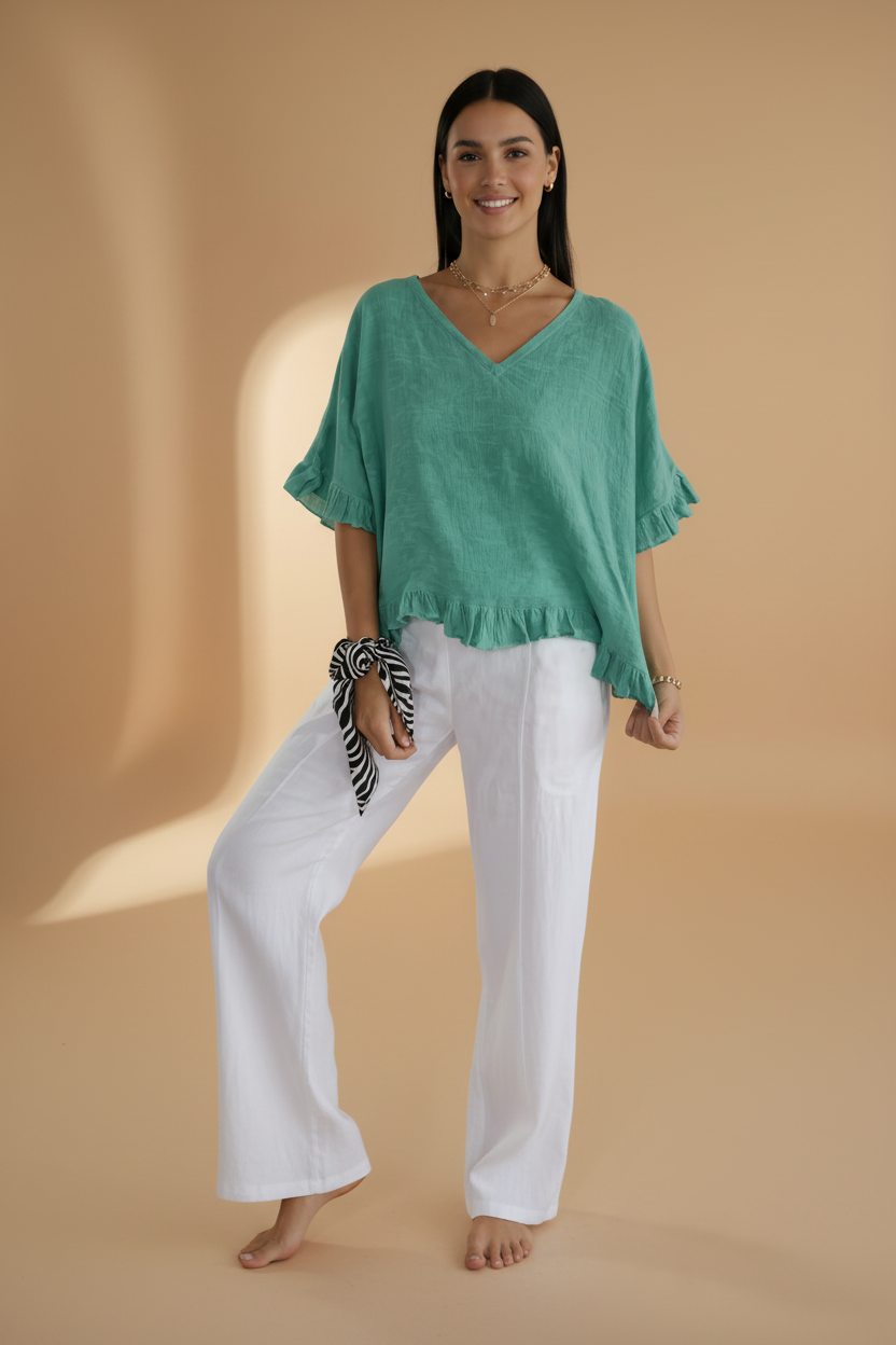 Casual shirt met gerafelde mouwen en zoom