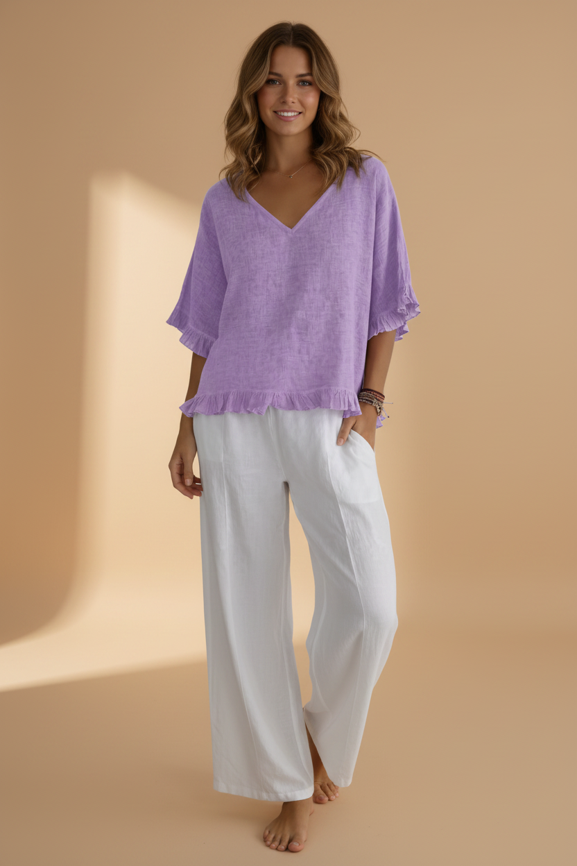 Casual shirt met gerafelde mouwen en zoom
