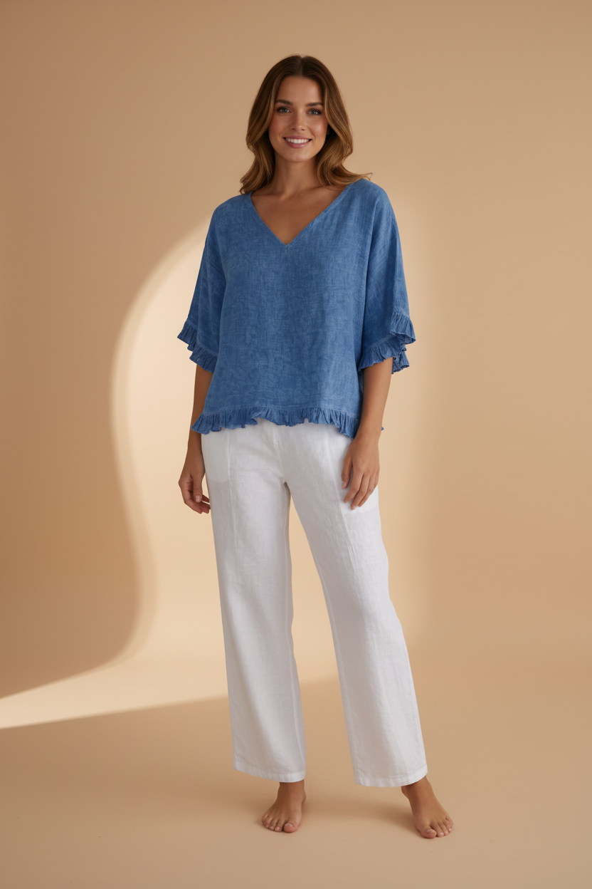 Casual shirt met gerafelde mouwen en zoom