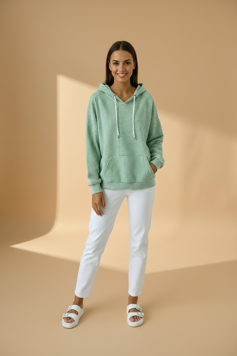 Tweekleurige hoodie met horizontale en verticale strepen