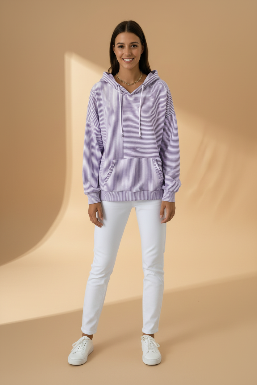 Tweekleurige hoodie met horizontale en verticale strepen
