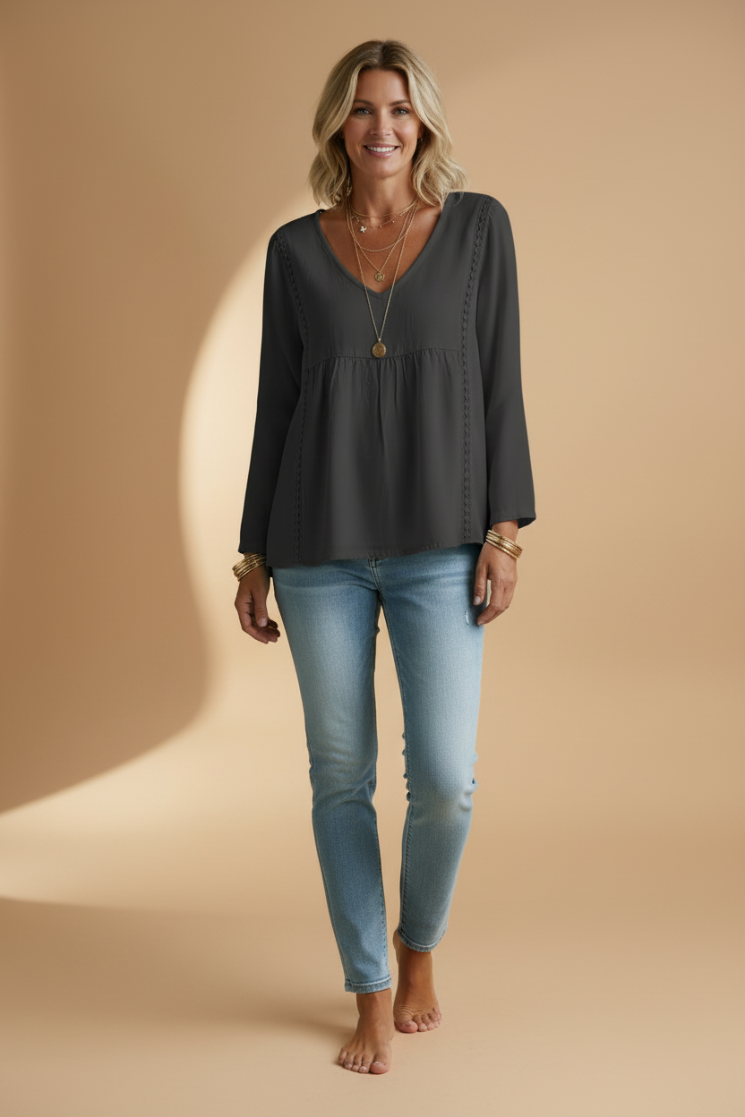 Oversized shirt met twee creatieve verticale siernaden