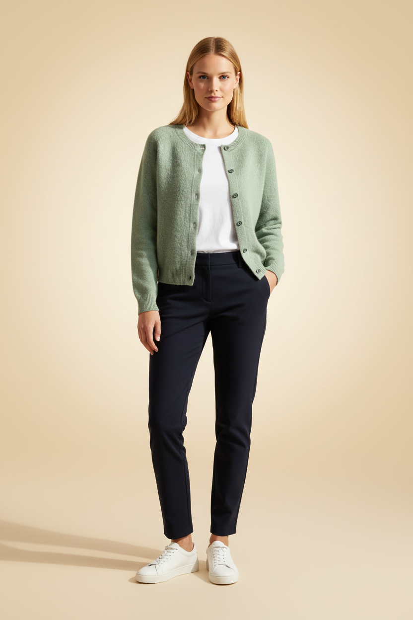 Gezellig vest met ronde hals en nette knoopsluiting