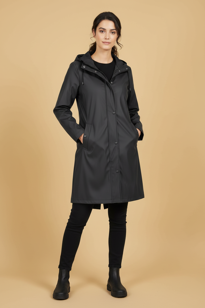 Trenchcoat met capuchon en halflange pasvorm