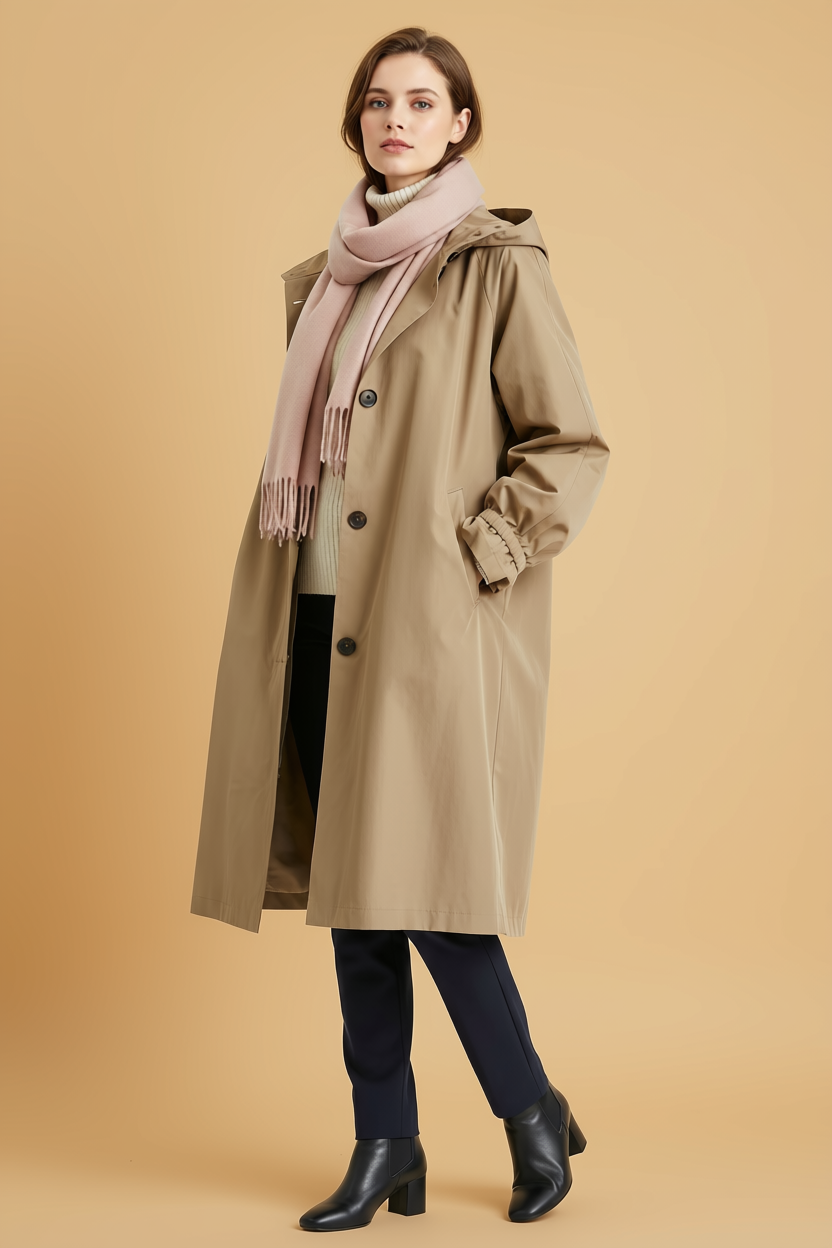 Ruime, knielange trenchcoat met knoopsluiting