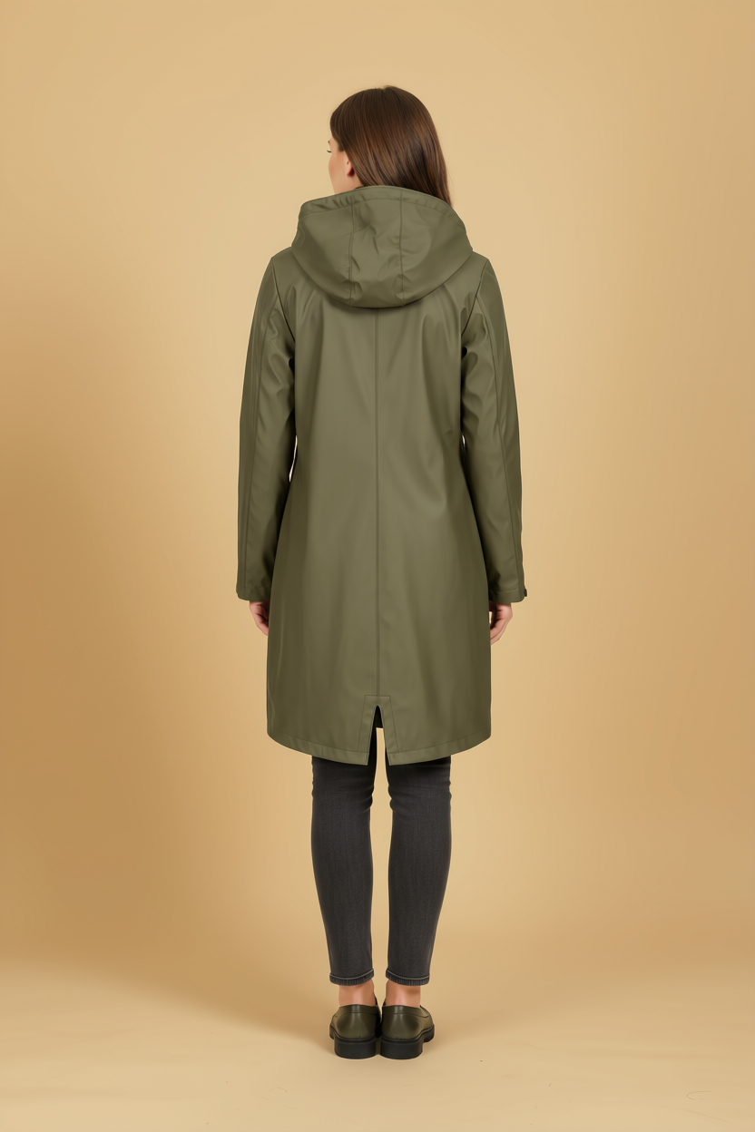 Trenchcoat met capuchon en halflange pasvorm