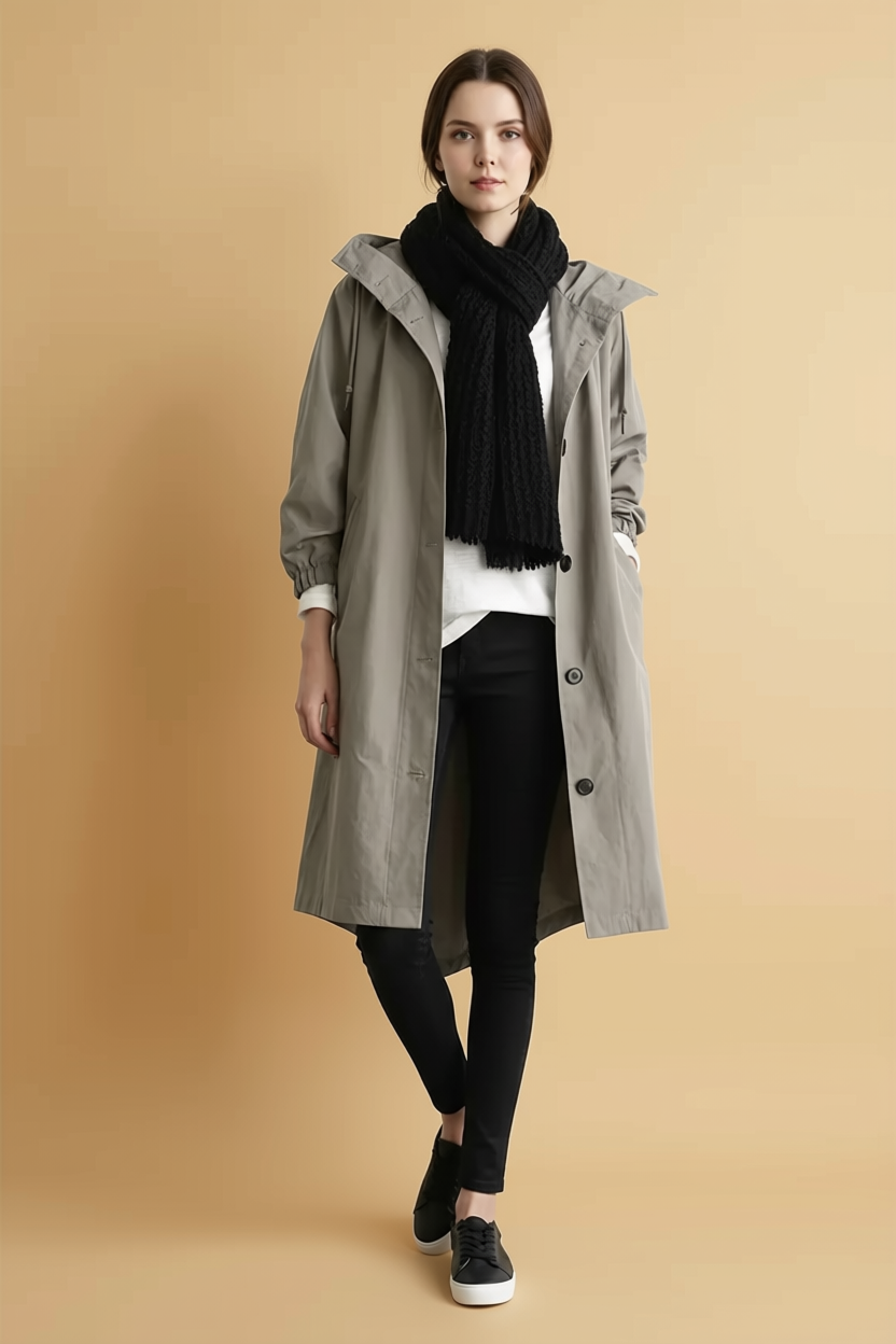Ruime, knielange trenchcoat met knoopsluiting