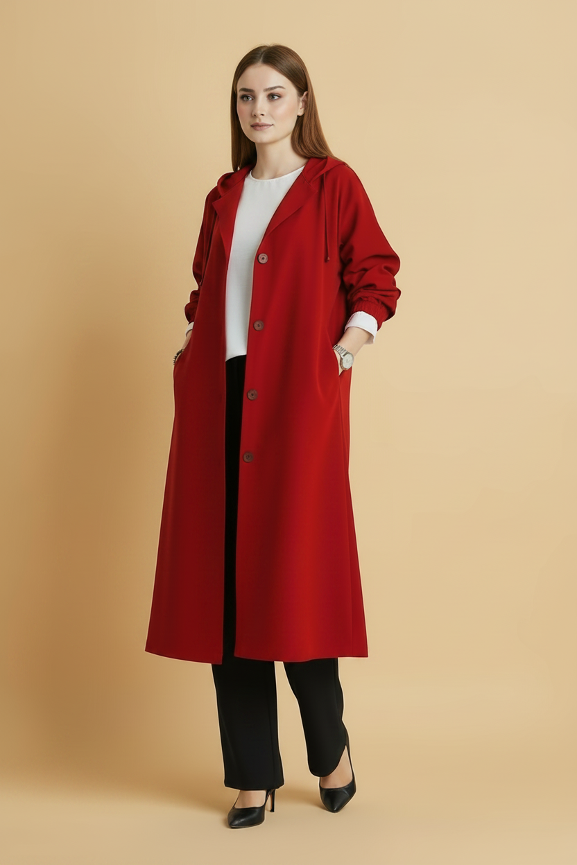 Ruime, knielange trenchcoat met knoopsluiting