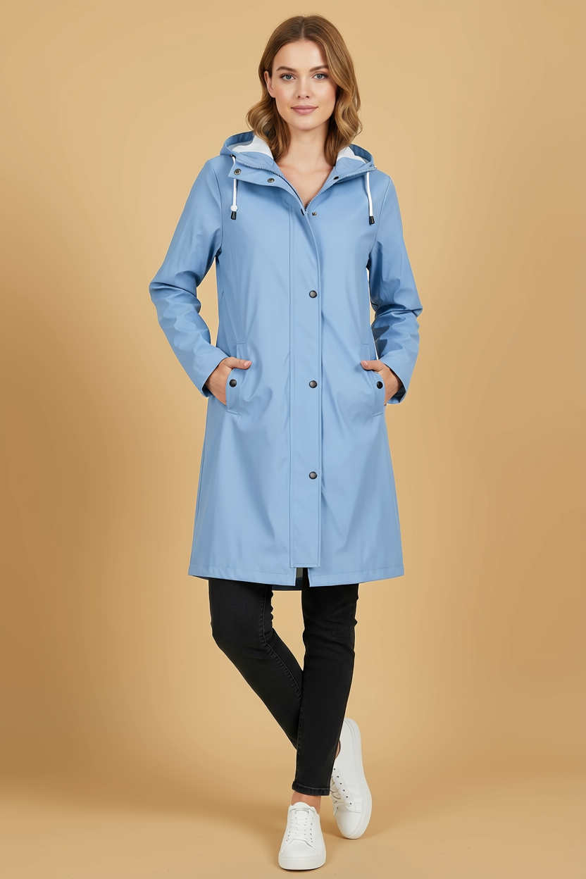 Trenchcoat met capuchon en halflange pasvorm