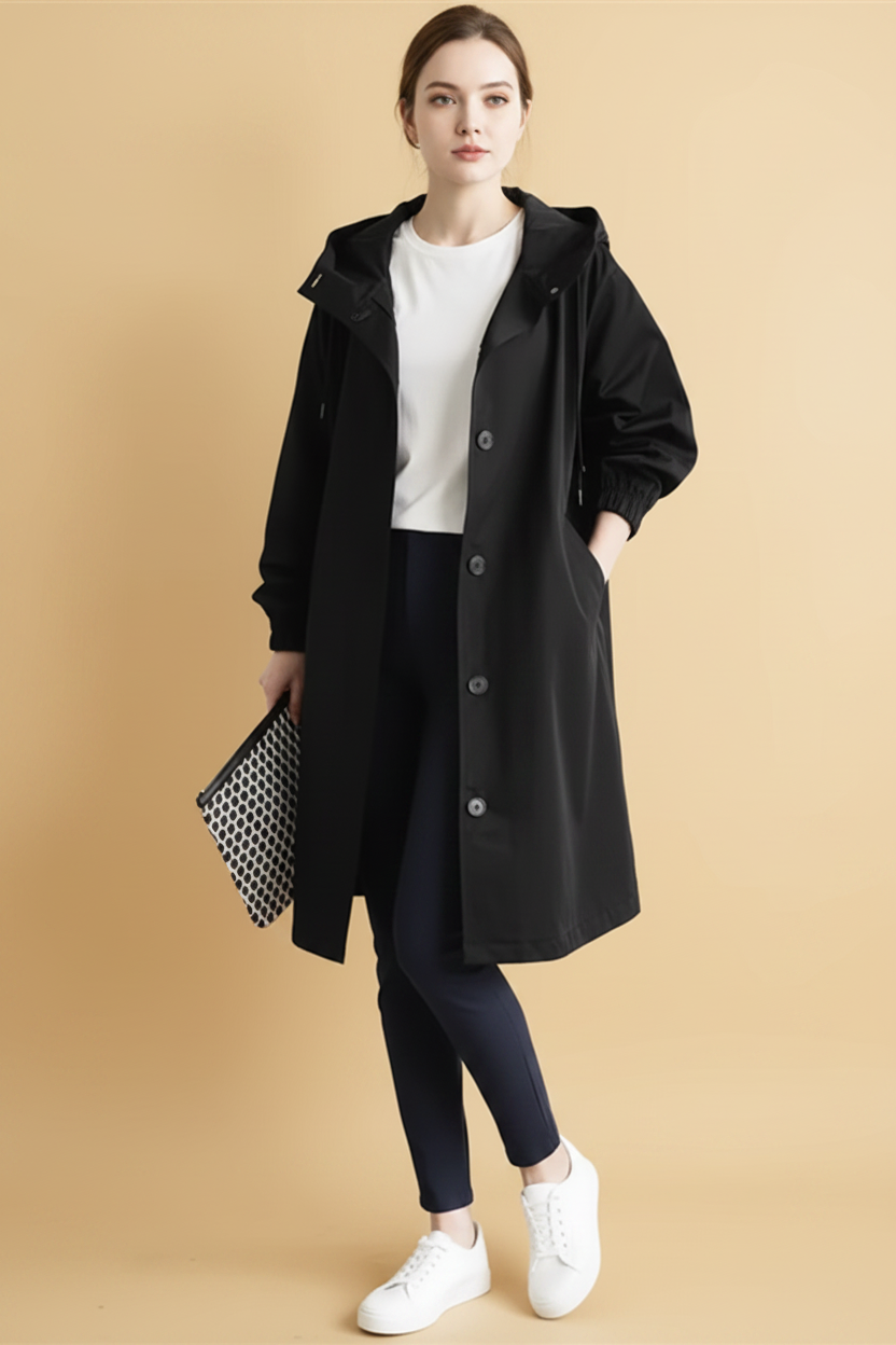 Ruime, knielange trenchcoat met knoopsluiting