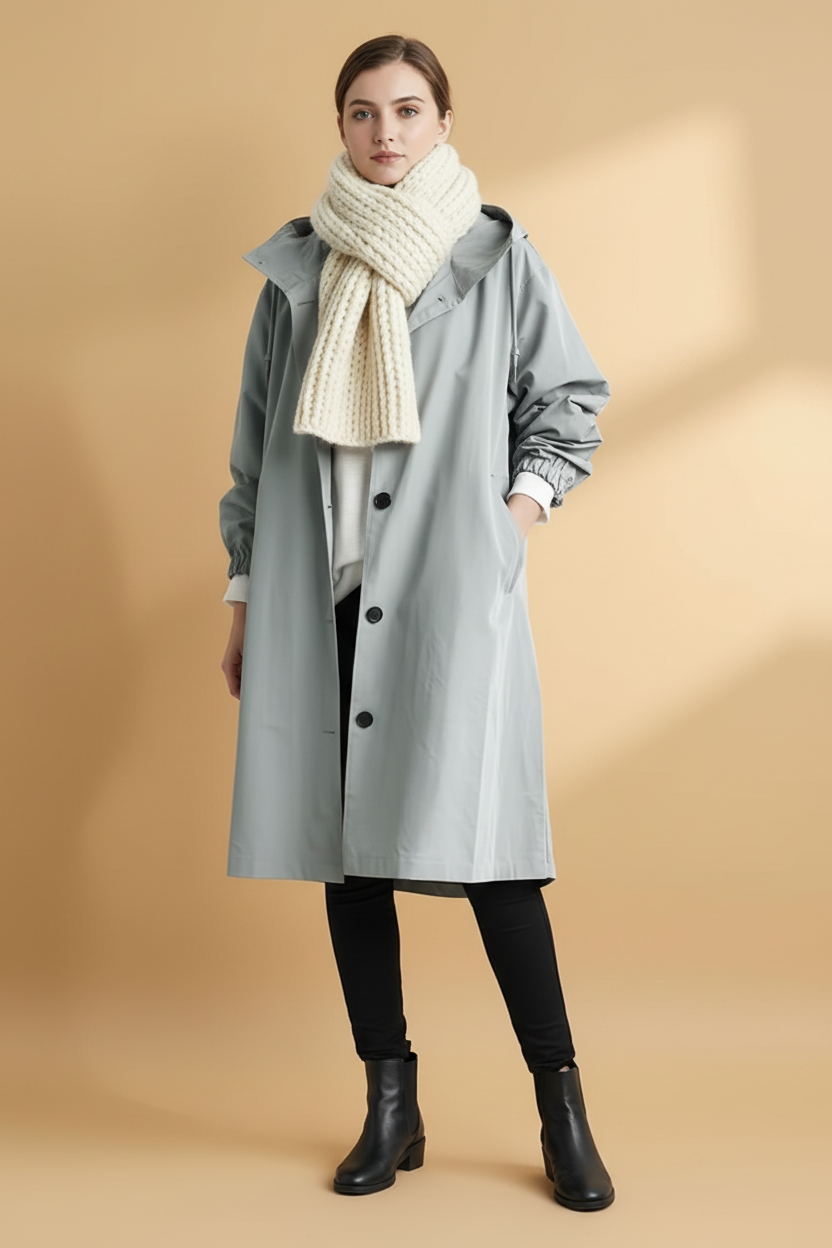 Ruime, knielange trenchcoat met knoopsluiting