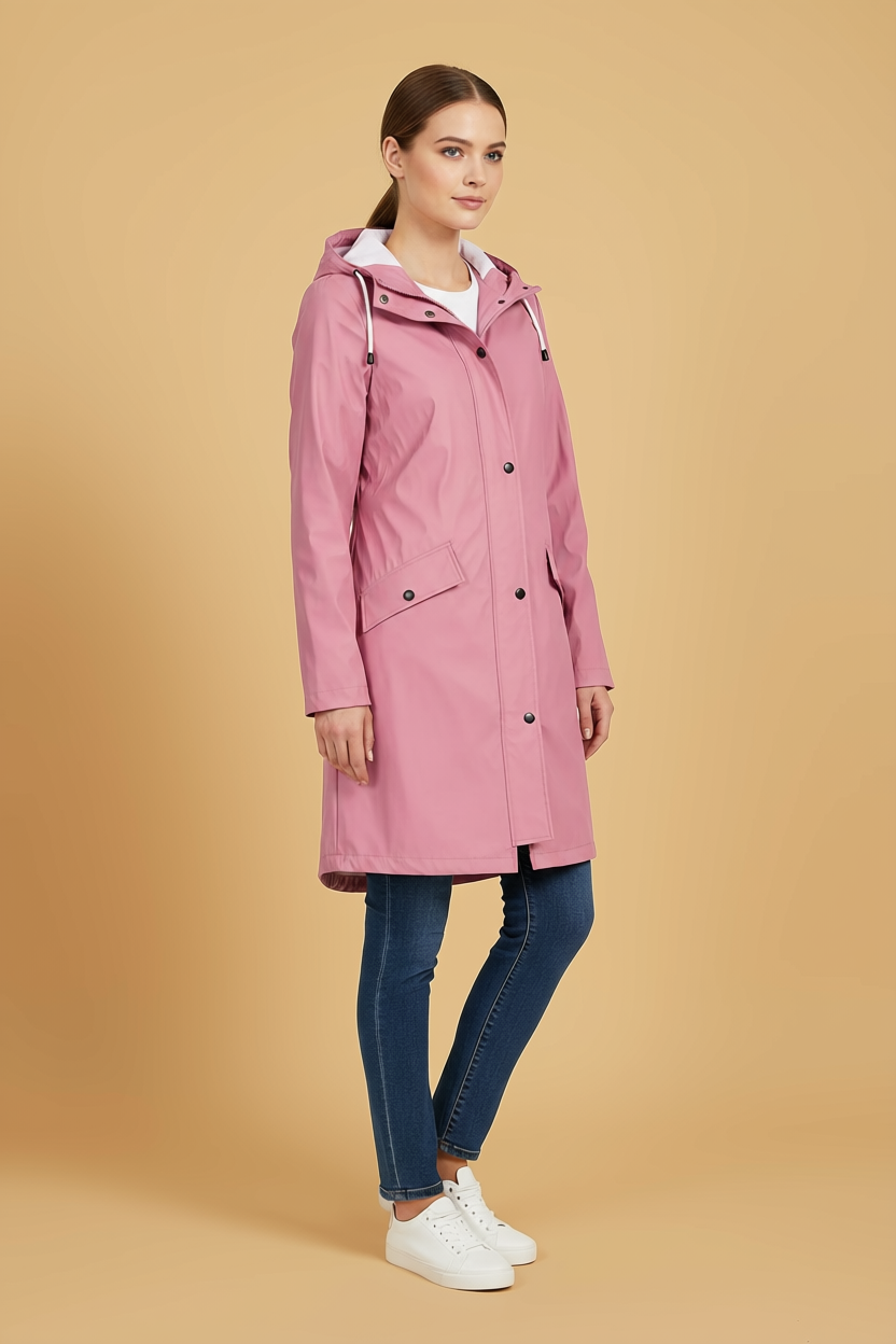 Trenchcoat met capuchon en halflange pasvorm