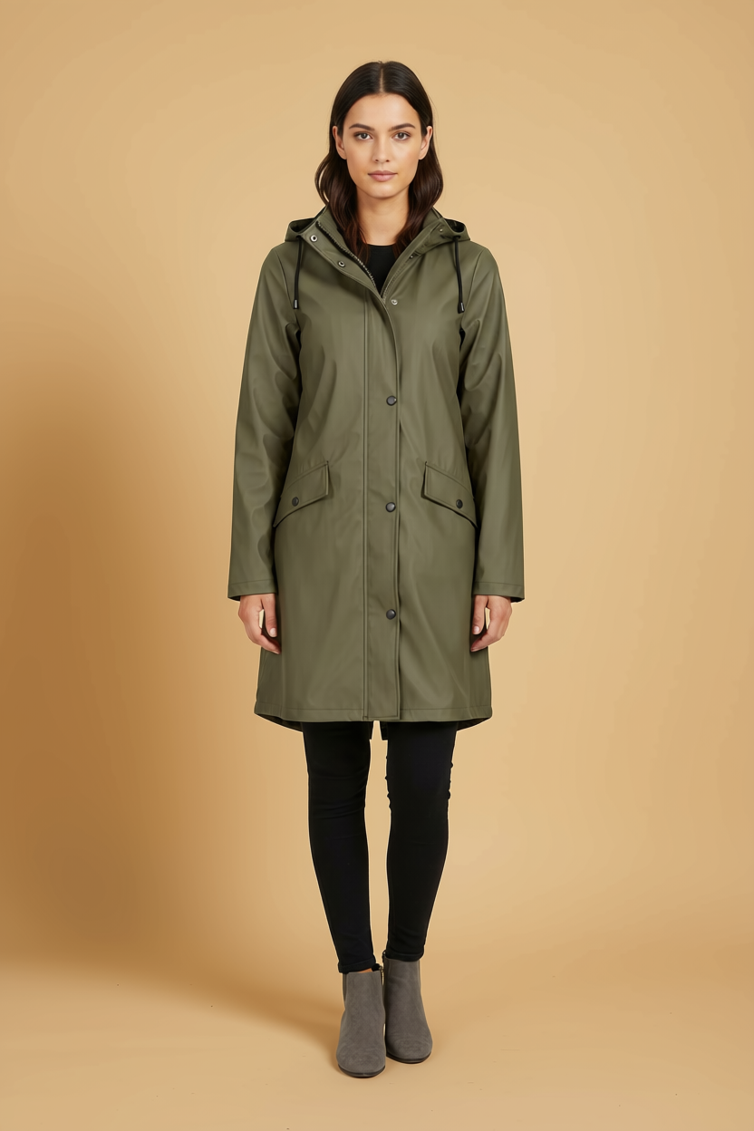 Trenchcoat met capuchon en halflange pasvorm