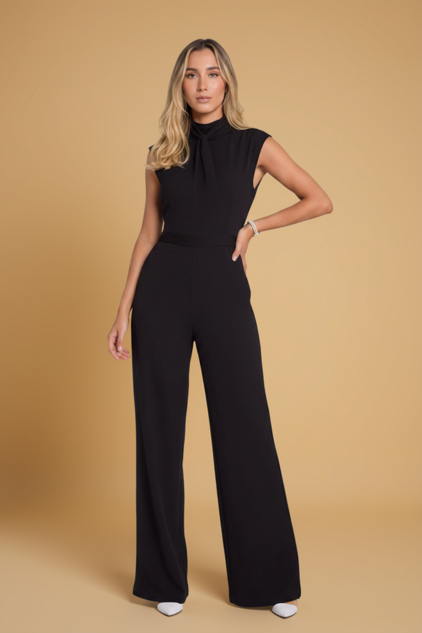 Mouwloze jumpsuit met kelkkraag en wijde pijpen