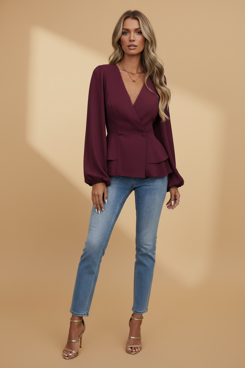 Creatieve, moderne blazer met V-hals en pofmouwen