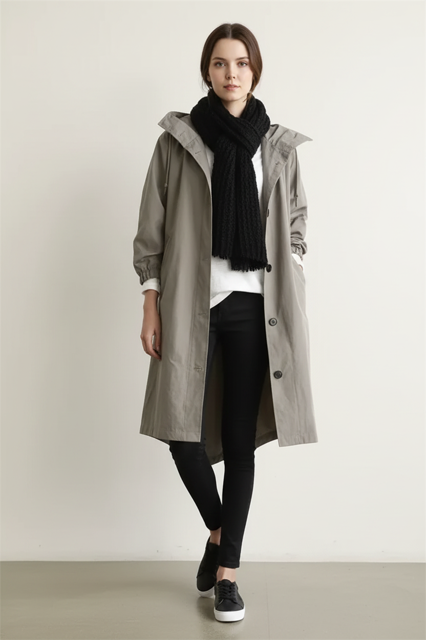 Ruime, knielange trenchcoat met knoopsluiting